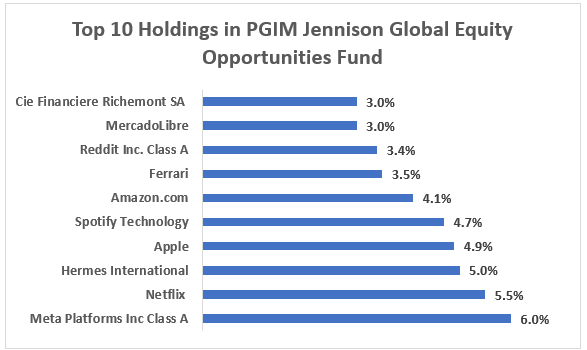 The chart below represents the top underlying holdings of the PGIM Jennison Global Equity Opportunities Fund.