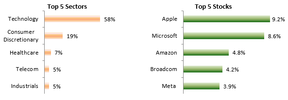 Mutual Fund - The top 5 stocks and sectors of the NASDAQ