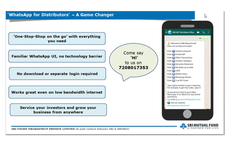 Mutual Funds article in Advisorkhoj - SBI Mutual Fund launches WhatsApp based transaction facility for distributors