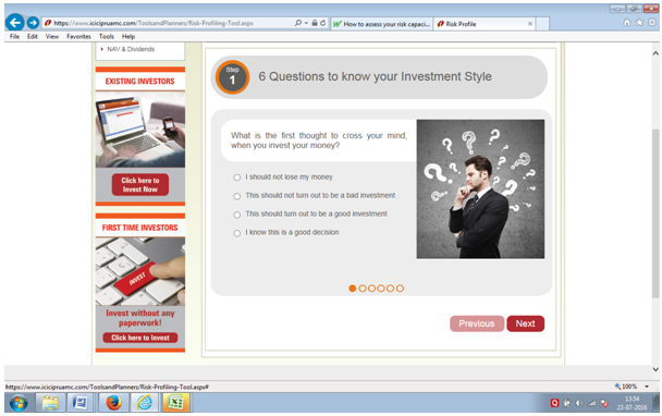 ICICI Prudential Mutual Fund’s Risk Profiling tool ICICI Prudential Mutual Fund’s Risk Profiling tool