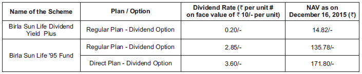 Birla Sun Life Mutual Fund Declared Dividend Birla Sun Life Mutual Fund Declared Dividend