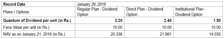 Declaration of dividend: DSP BlackRock Top 100 Equity Fund