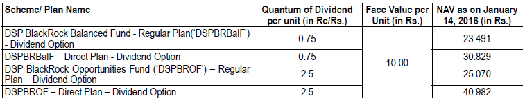 Dividend under DSPBR Balanced Fund and DSPBR Opportunities Fund Dividend under DSPBR Balanced Fund and DSPBR Opportunities Fund