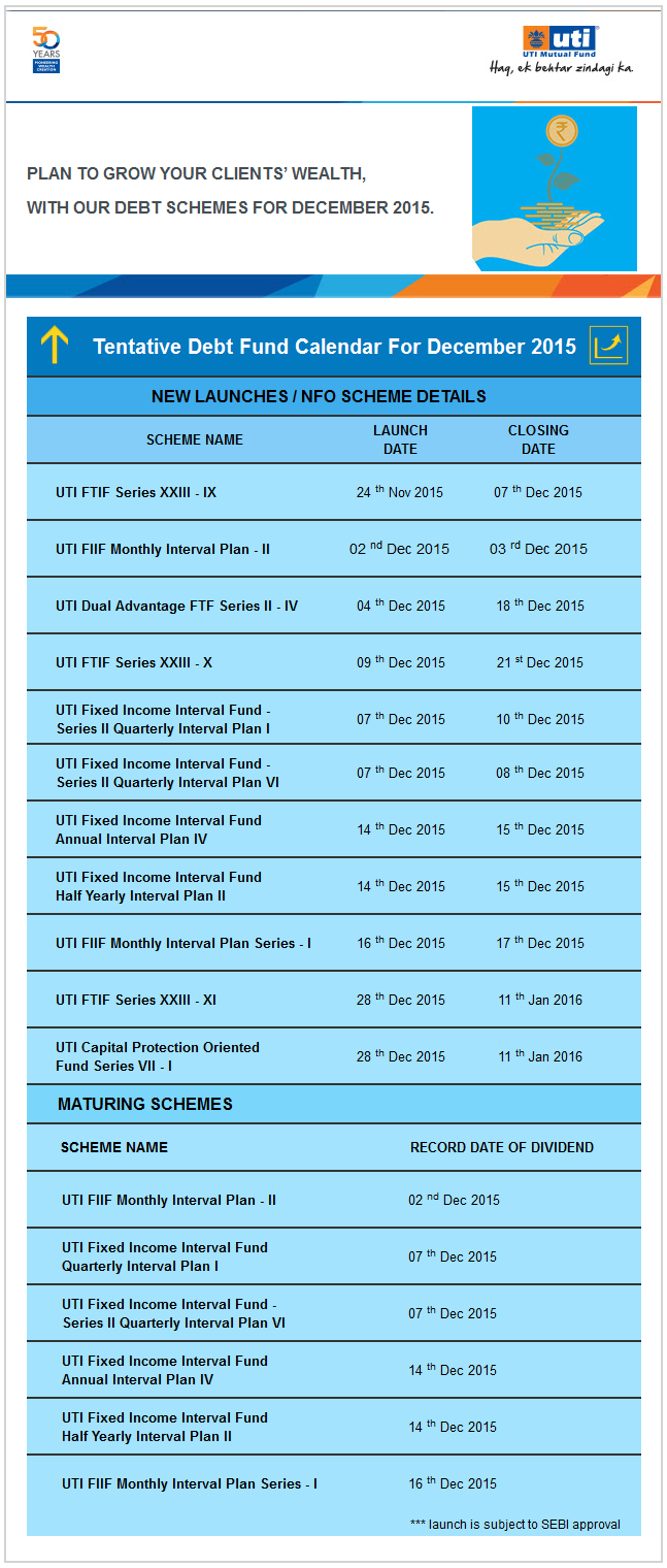 Tentative Debt Fund Calendar December 2015