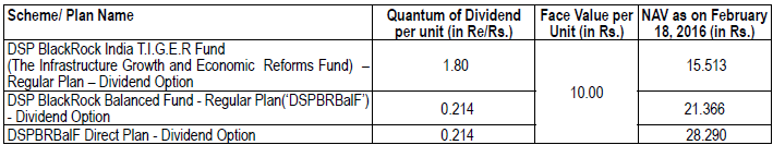 Dividend DSPBR India TIGER and Balanced Fund Dividend DSPBR India TIGER and Balanced Fund
