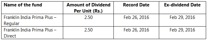 Dividend in Franklin India Prima Plus