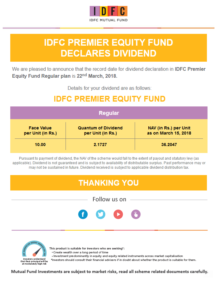 IDFC Premier Equity Fund Announces Dividend