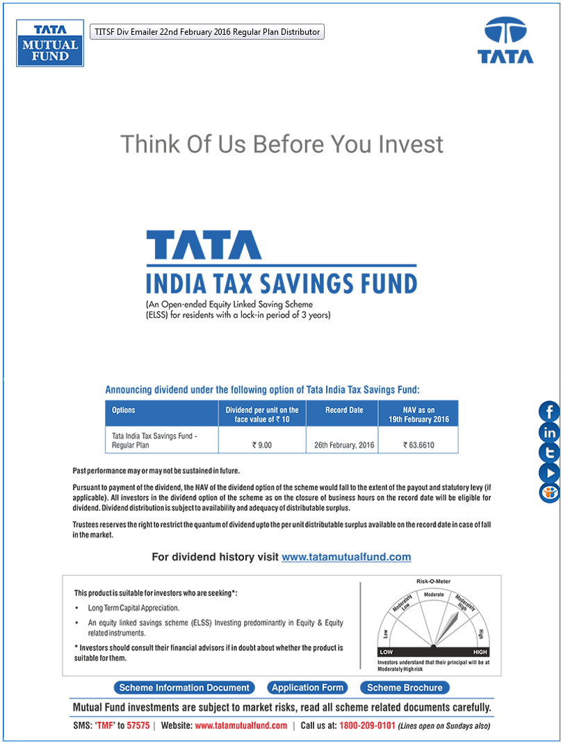 Dividend Announcement in Tata India Tax Savings Fund