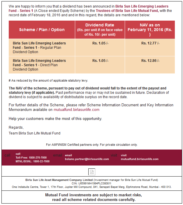 Birla Sun Life Emerging Leaders Fund - Series 1