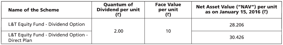 Declaration of Dividend - L&T Equity Fund Declaration of Dividend - L&T Equity Fund