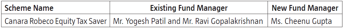 Scheme will be managed by Ms. Cheenu Gupta with effect from 12th March, 2018 Scheme will be managed by Ms. Cheenu Gupta with effect from 12th March, 2018