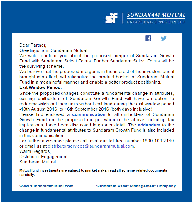 Merger of Sundaram Growth Fund with Sundaram Select Focus